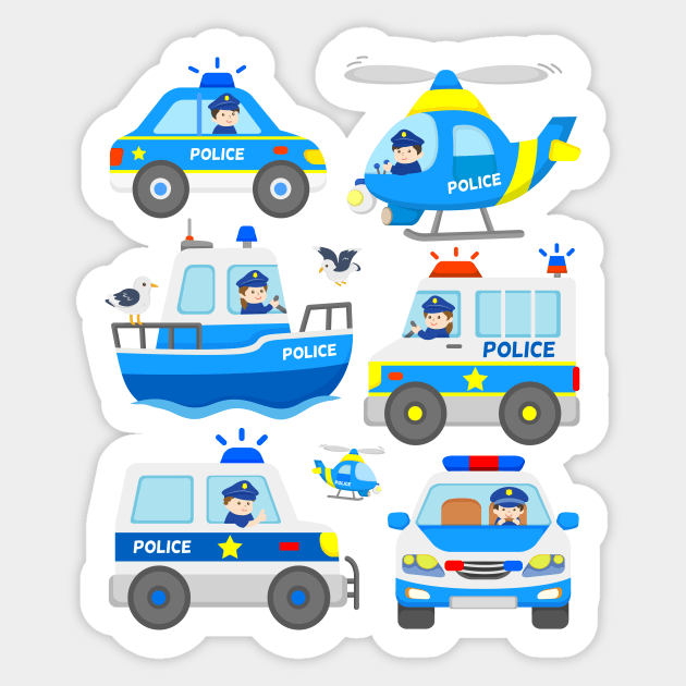 Cops with Patrol Cars Police Helicopter Boat for Kids Sticker by samshirts